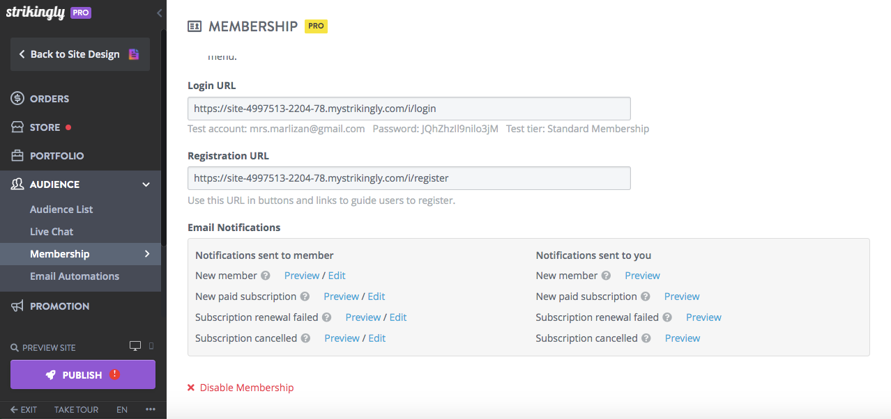 disable membership disable membership
